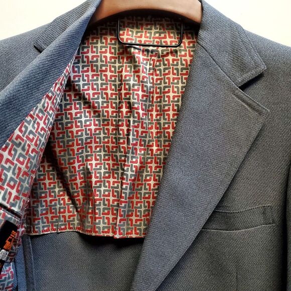 VTG Manstyle Leisure Blazer 70's Grey Poly Disco Western Collar Pockets 42R Belk - Picture 11 of 16